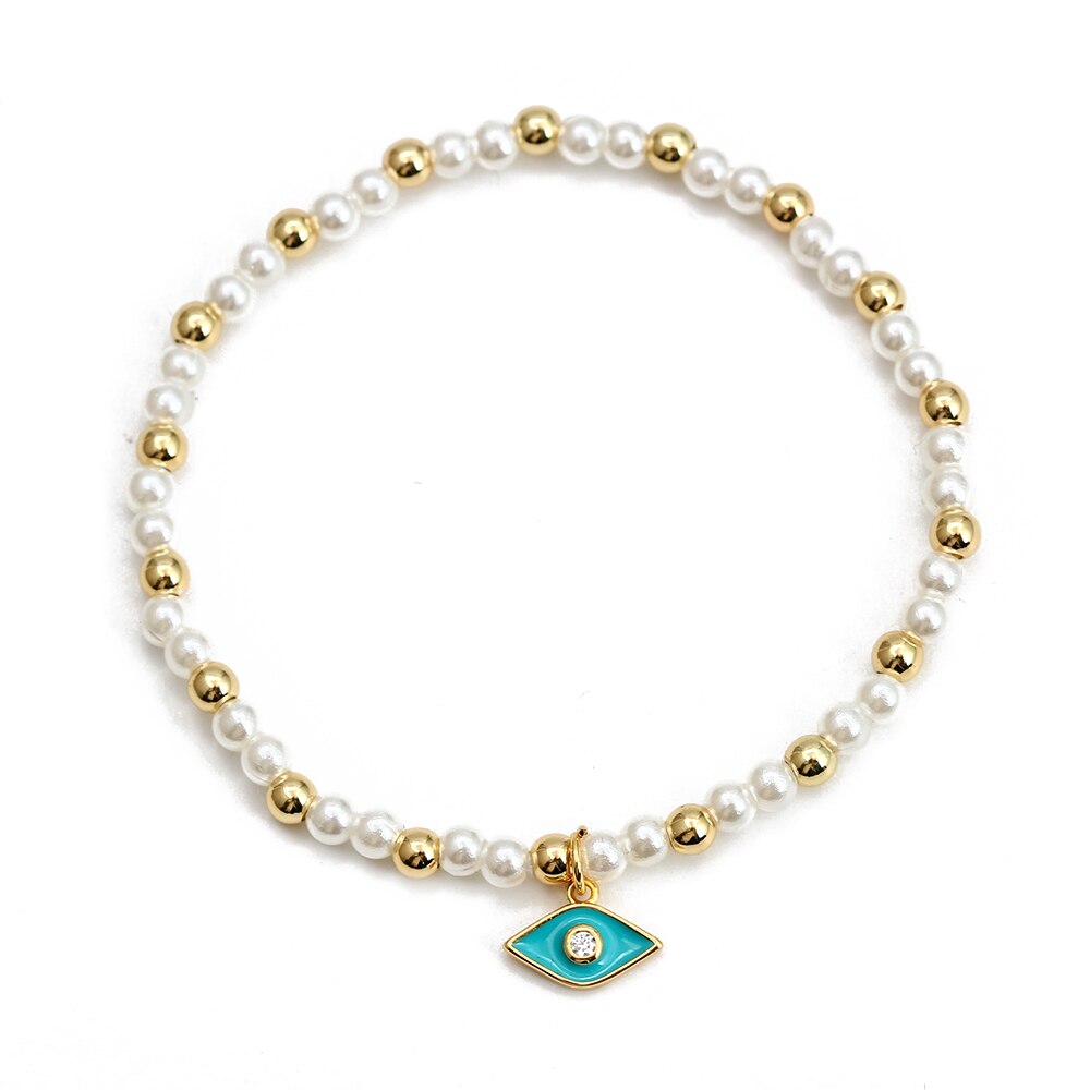 Boho Lucky Eye Pearl Metal Beads Bracelet