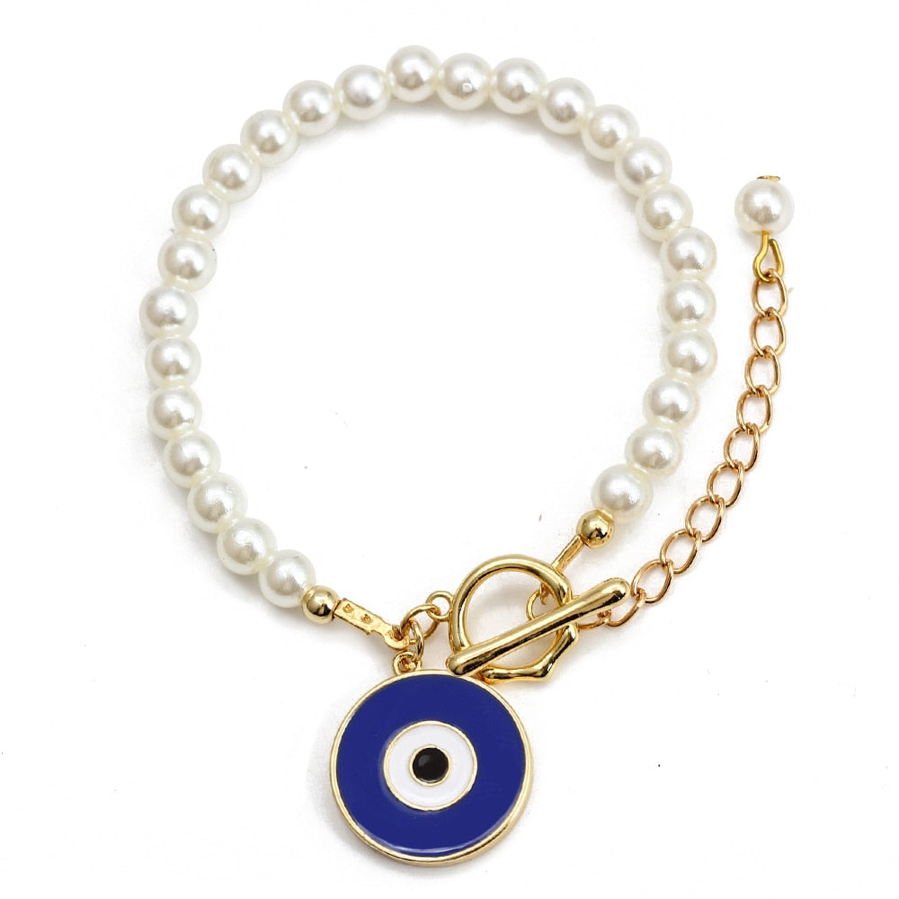 Boho Lucky Eye Pearl Metal Beads Bracelet