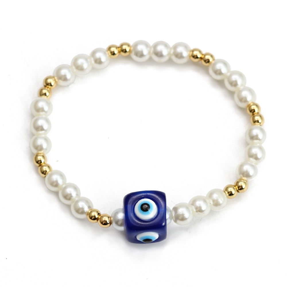 Boho Lucky Eye Pearl Metal Beads Bracelet