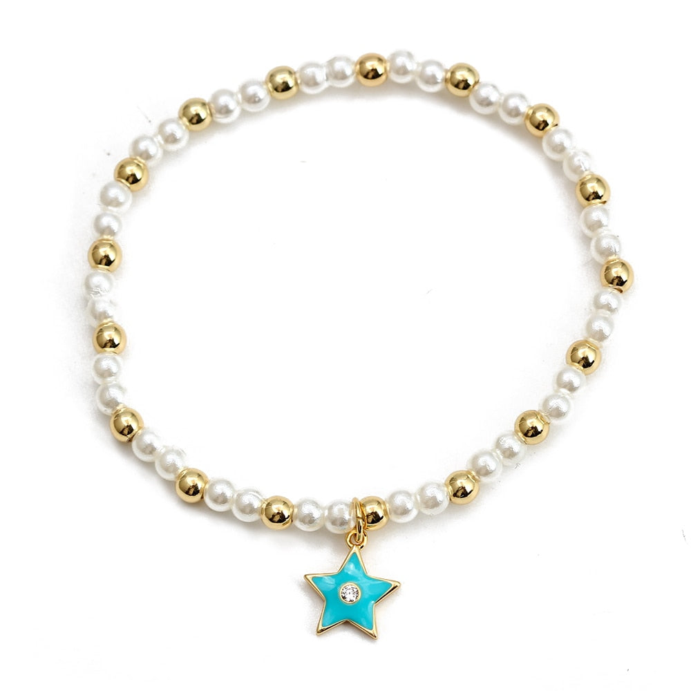 Boho Lucky Eye Pearl Metal Beads Bracelet