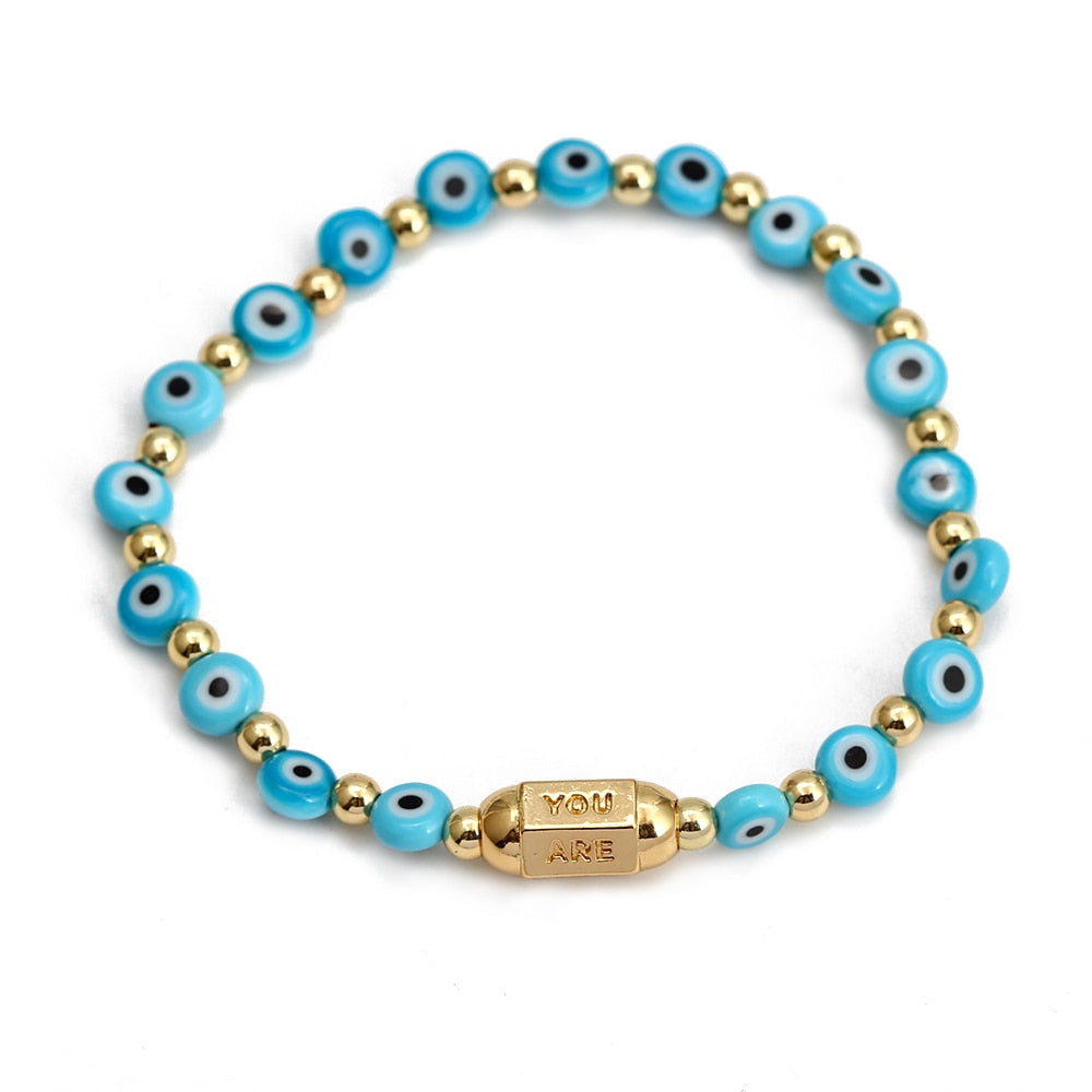 Boho Lucky Eye Pearl Metal Beads Bracelet