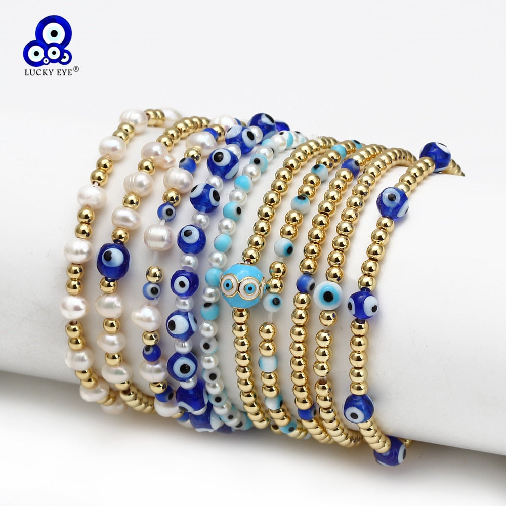 Boho Lucky Eye Pearl Metal Beads Bracelet
