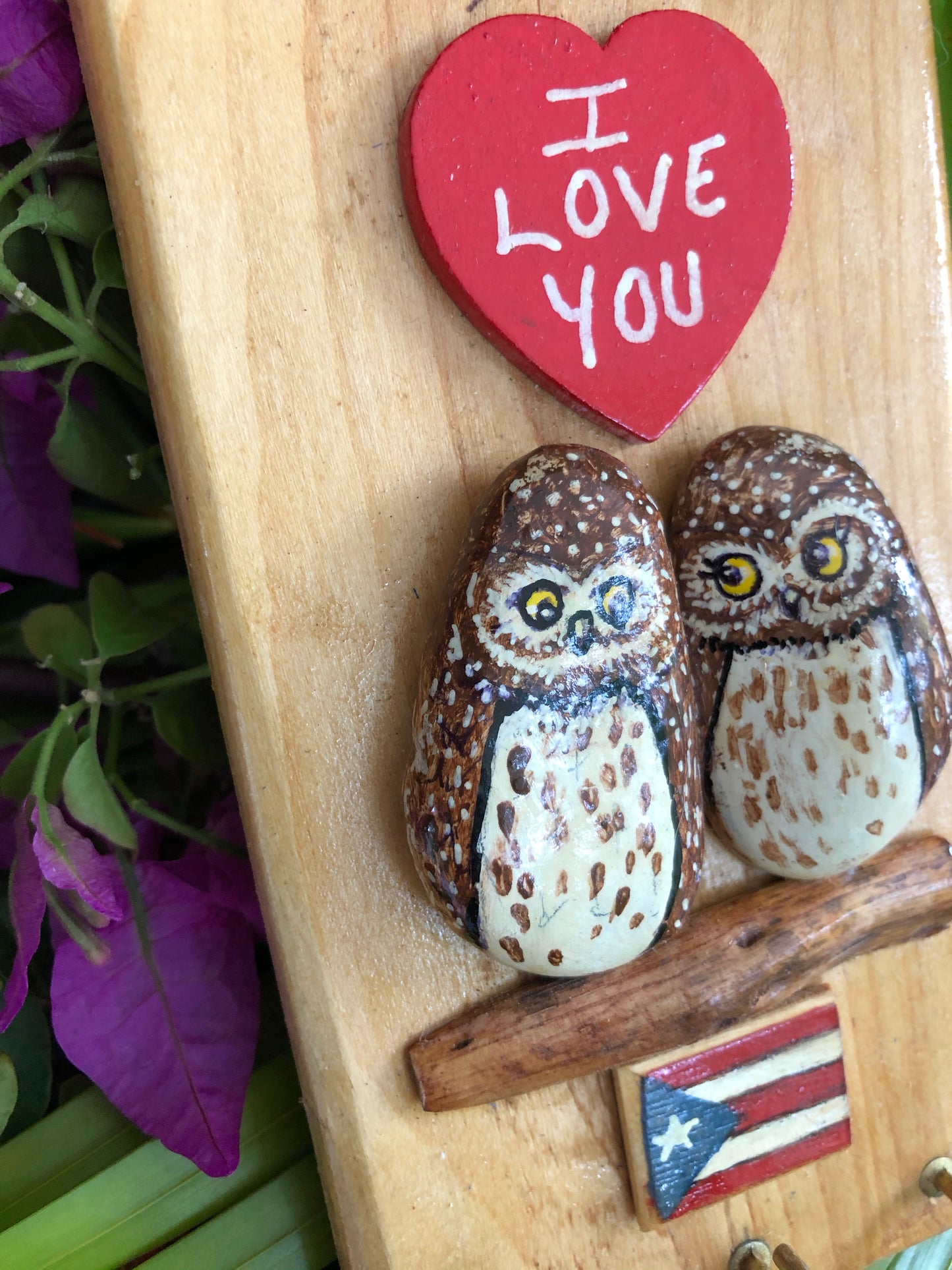 Artesanía - Be my Valentine - I love you. keys holder (owls)