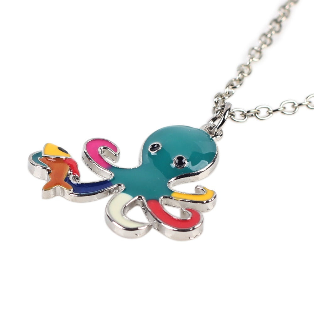 Metal Alloy Enamel Octopus Necklace