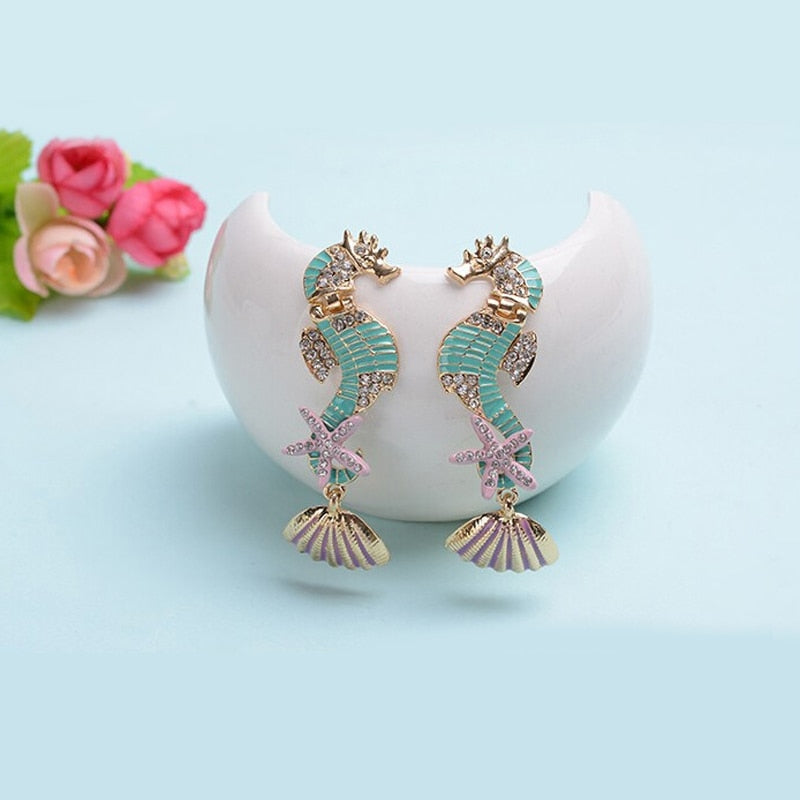 Gorgeous colourful seahorses earrings