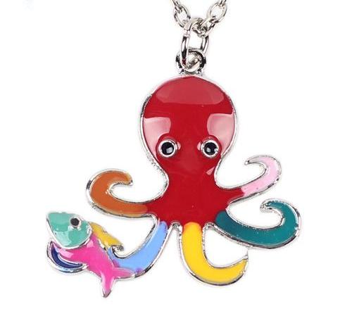 Metal Alloy Enamel Octopus Necklace