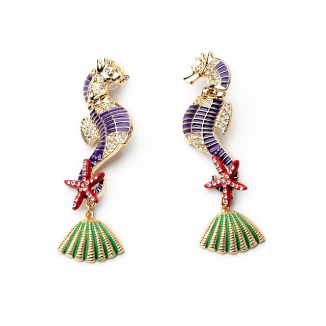 Gorgeous colourful seahorses earrings