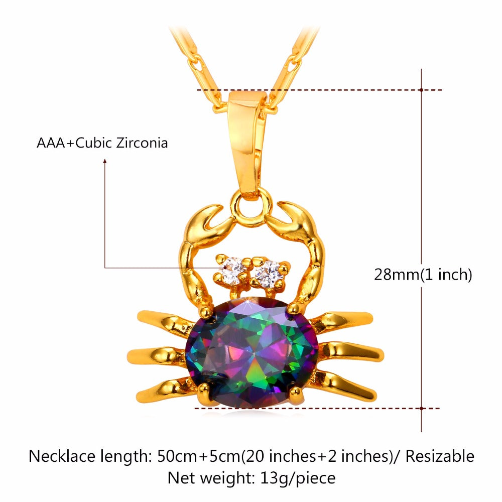Gold Color Crab Charm Necklace