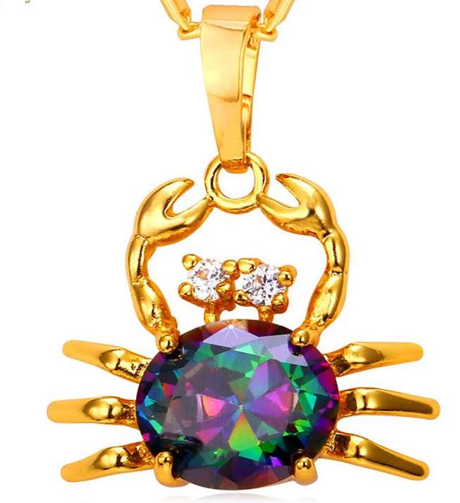 Gold Color Crab Charm Necklace