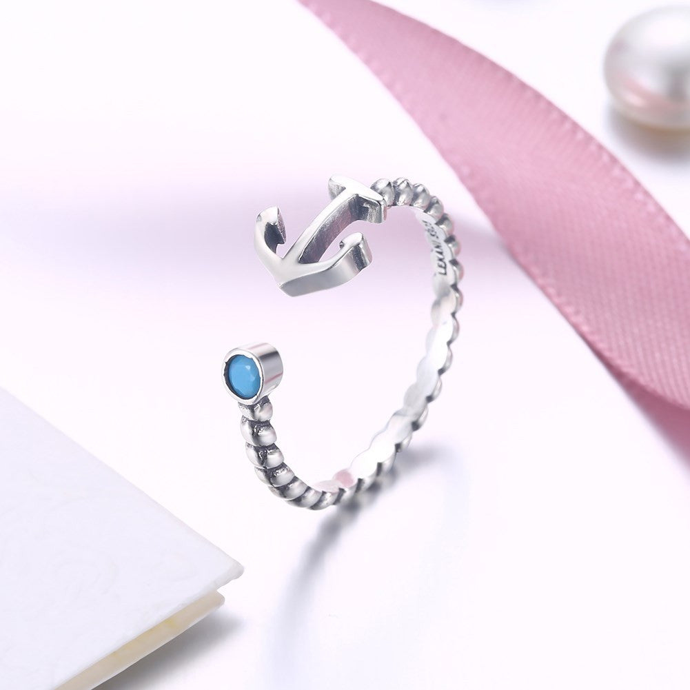 925 Sterling Silver Anchor Opening Ring