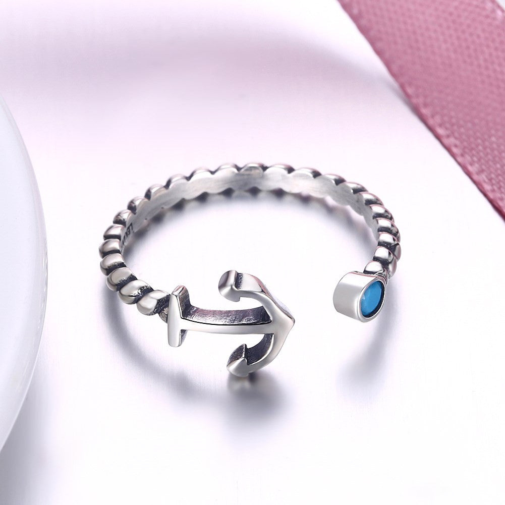 925 Sterling Silver Anchor Opening Ring