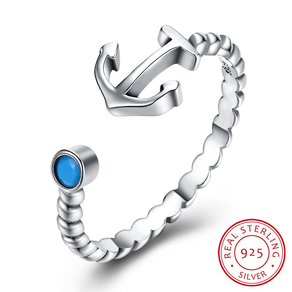 925 Sterling Silver Anchor Opening Ring