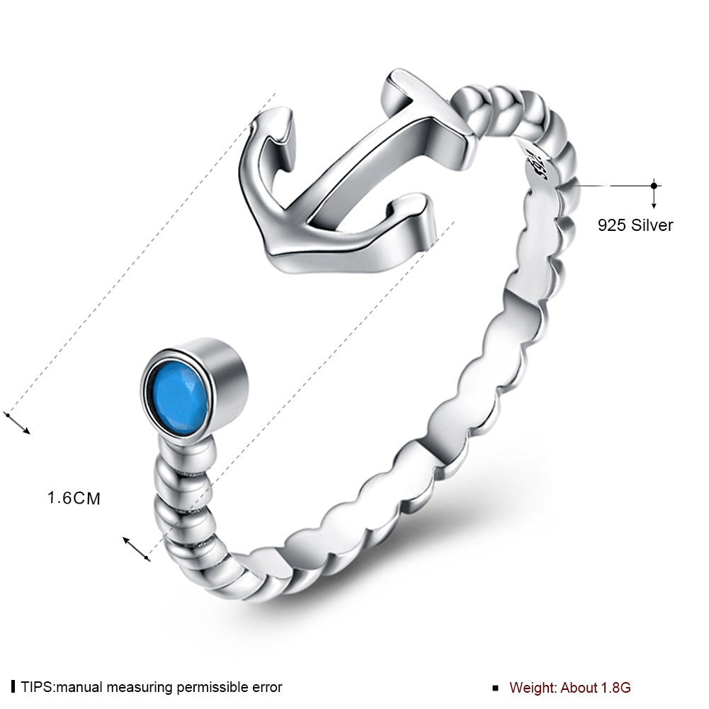 925 Sterling Silver Anchor Opening Ring