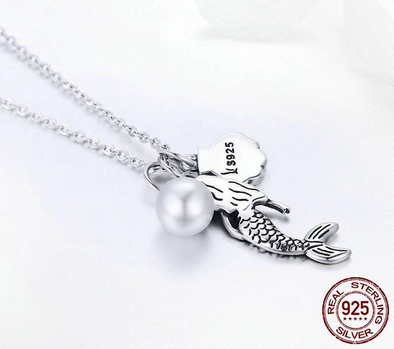 925 Sterling Silver Mermaid Shell Pendant Necklaces