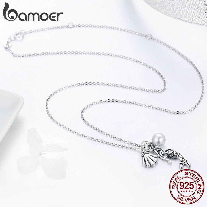 925 Sterling Silver Mermaid Shell Pendant Necklaces