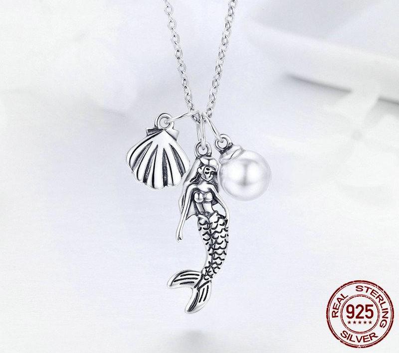 925 Sterling Silver Mermaid Shell Pendant Necklaces