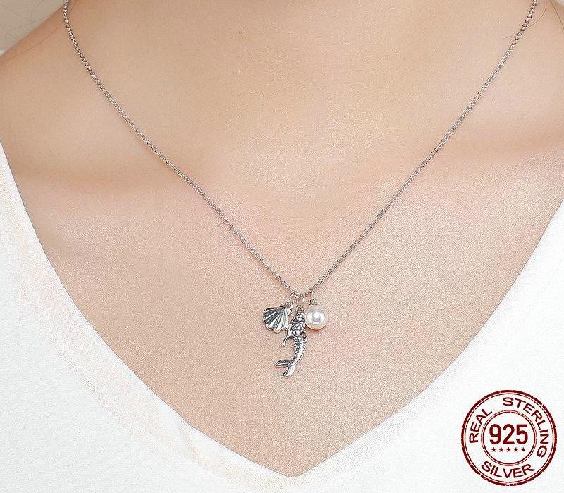 925 Sterling Silver Mermaid Shell Pendant Necklaces