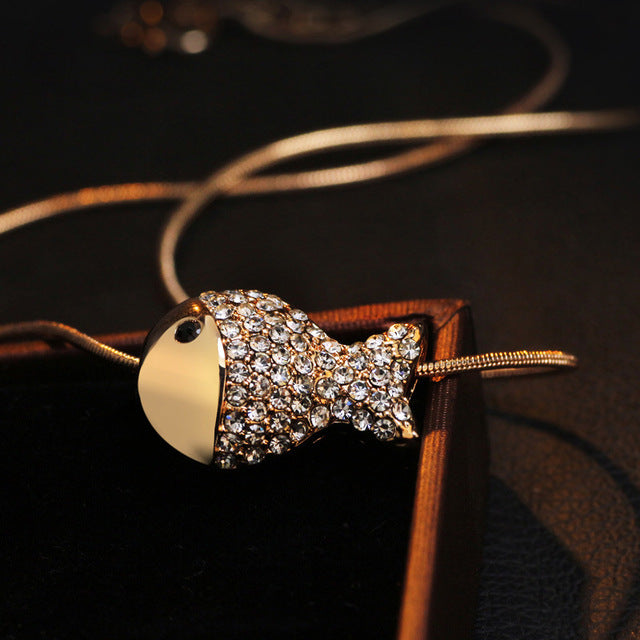 Luxury Gold Color Lovely Crystals Fish