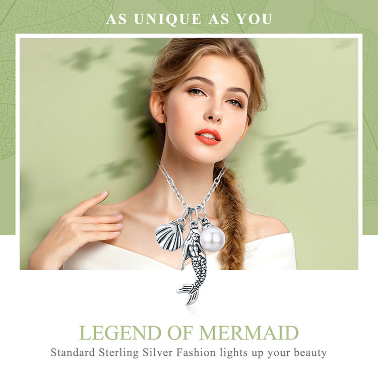 925 Sterling Silver Mermaid Shell Pendant Necklaces