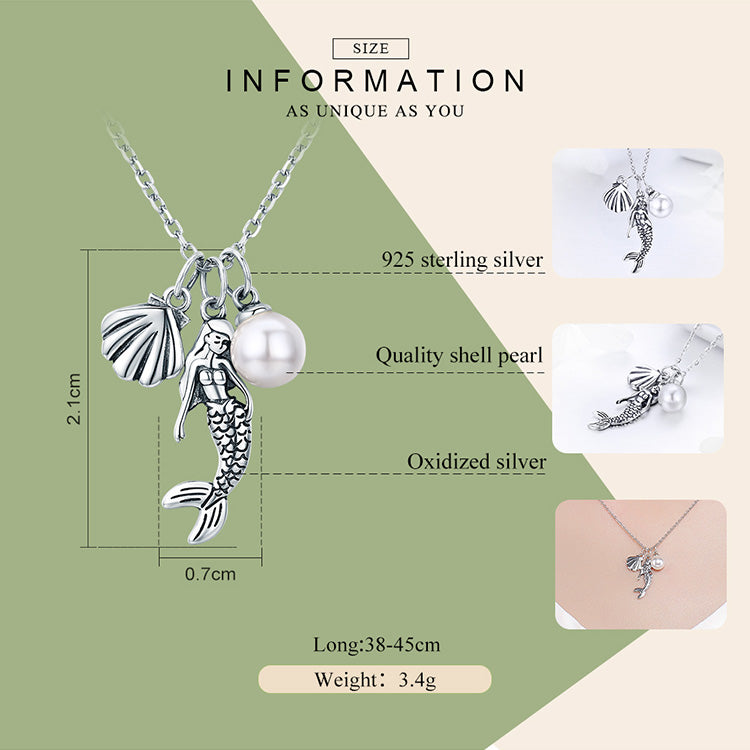 925 Sterling Silver Mermaid Shell Pendant Necklaces