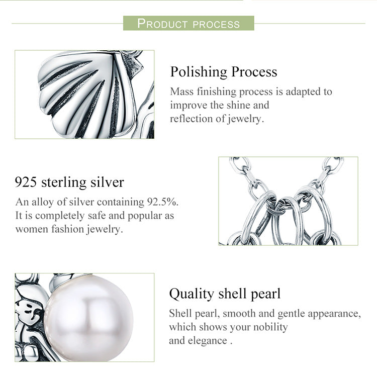 925 Sterling Silver Mermaid Shell Pendant Necklaces