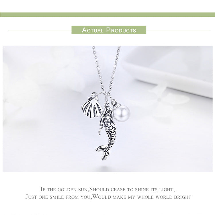 925 Sterling Silver Mermaid Shell Pendant Necklaces