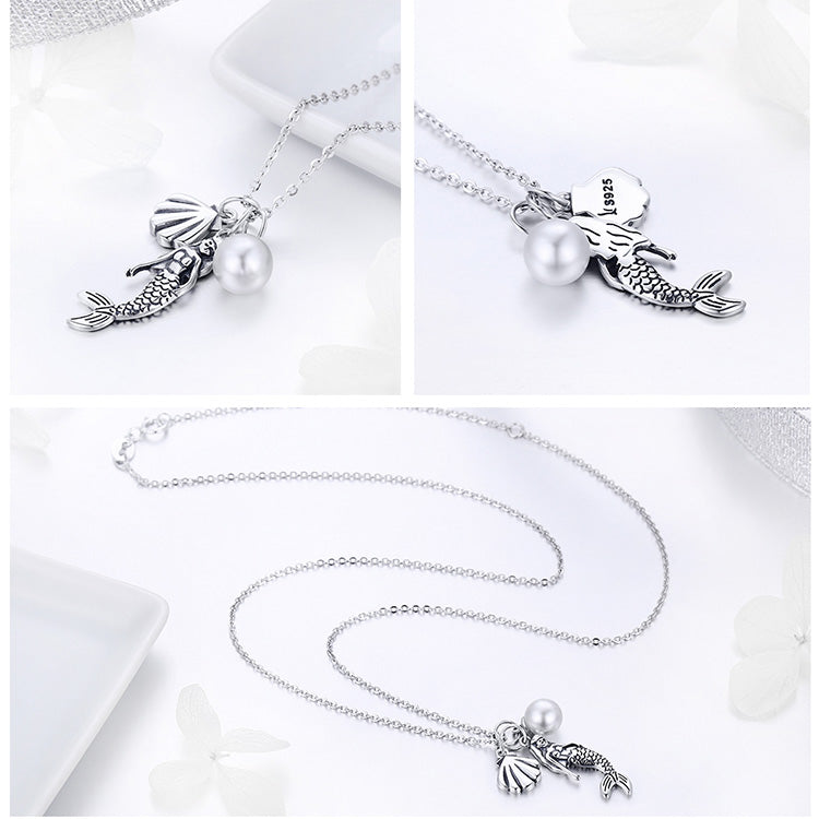925 Sterling Silver Mermaid Shell Pendant Necklaces