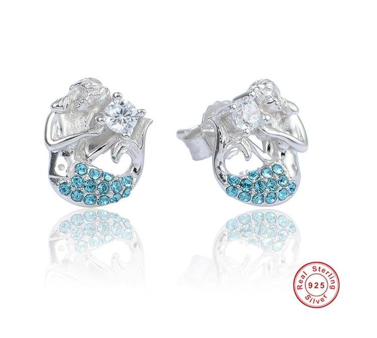 925 Sterling Silver Mermaid Stud Earrings