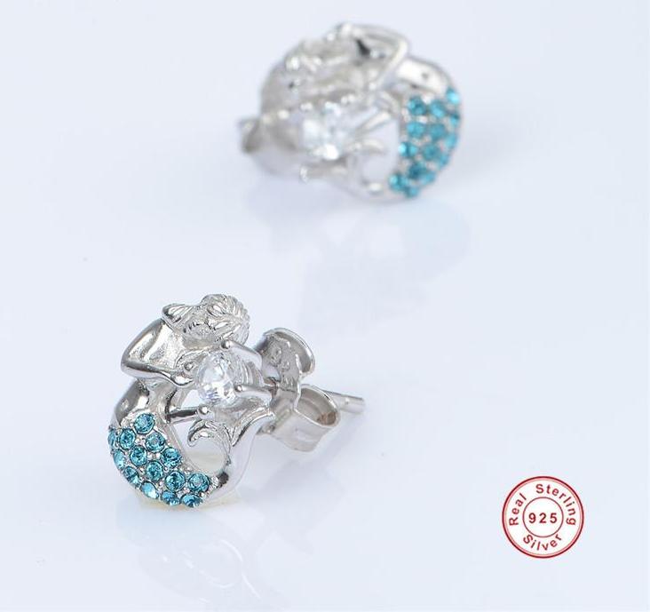 925 Sterling Silver Mermaid Stud Earrings