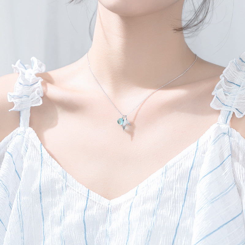 925 Sterling Silver Blue Crystal Tail Pendant