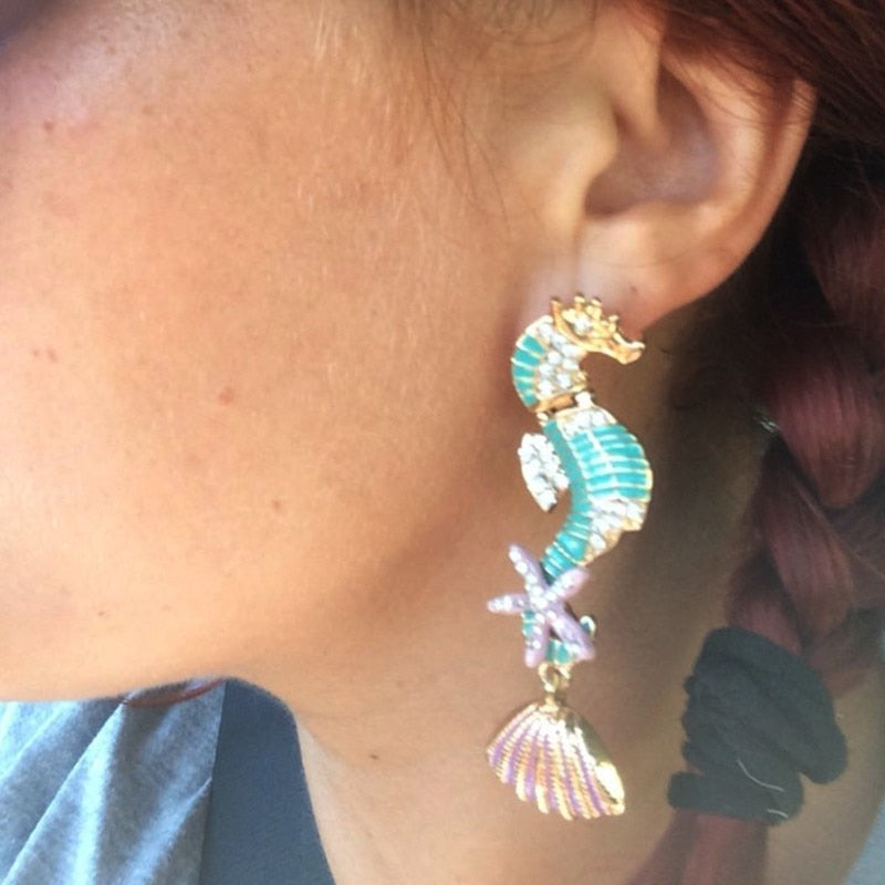 Gorgeous colourful seahorses earrings