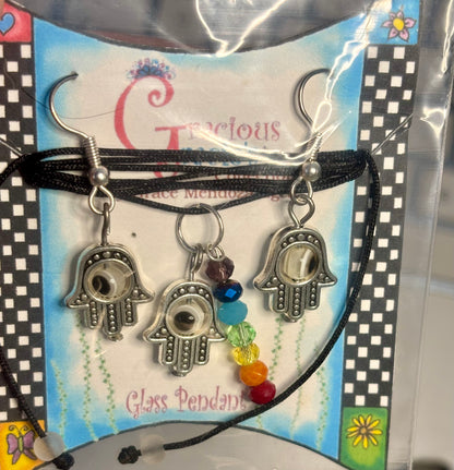 Hamsa hand necklace and earrings