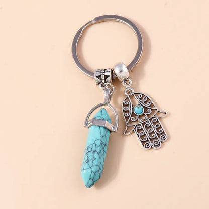 Natural Hexagonal Column Stone Chrystal Keychain