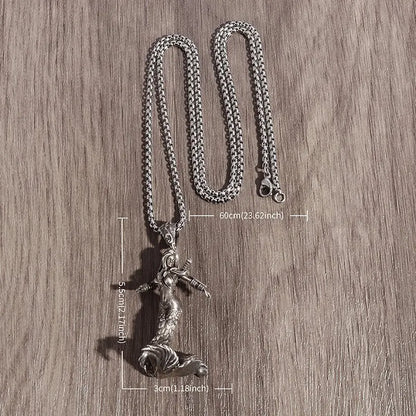 Retro Mermaid Warrior Silver Plated Necklace Pendant