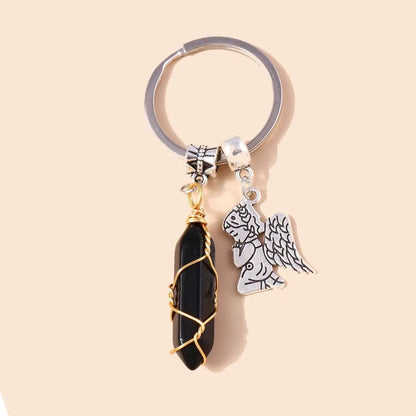 Natural Hexagonal Column Stone Chrystal Keychain