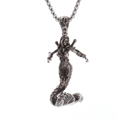 Retro Mermaid Warrior Silver Plated Necklace Pendant