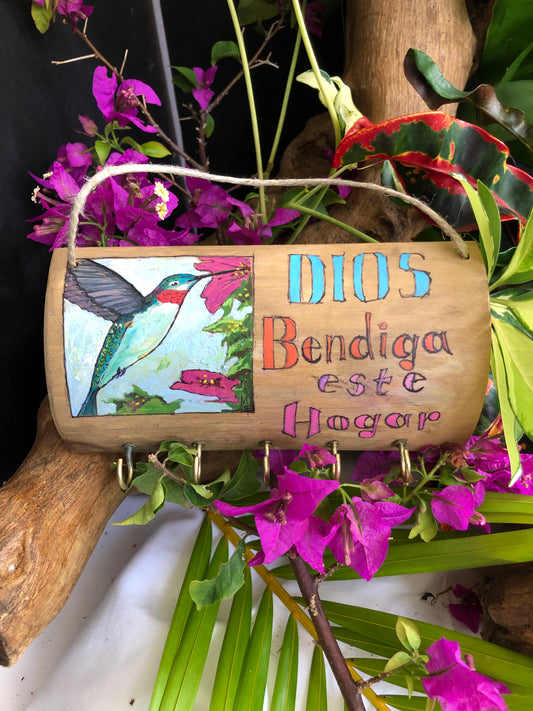 Artesanía -  Dios bendiga este hogar - colibrí