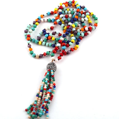 BOHO Multicolor Long Knotted Crystal Necklace 6mm