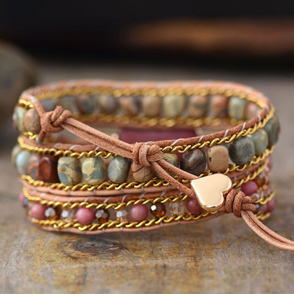 Boho Luxury Heart Shape Wrap Bracelets W/ Jaspers Crystal