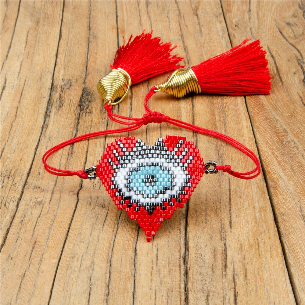 Boho Evil Eye Bracelet Heart Tassel