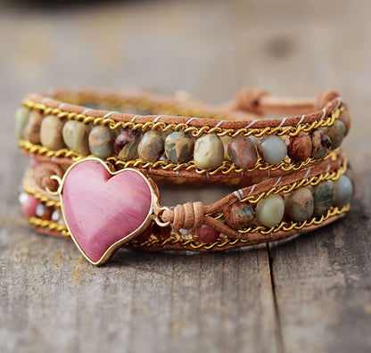 Boho Luxury Heart Shape Wrap Bracelets W/ Jaspers Crystal