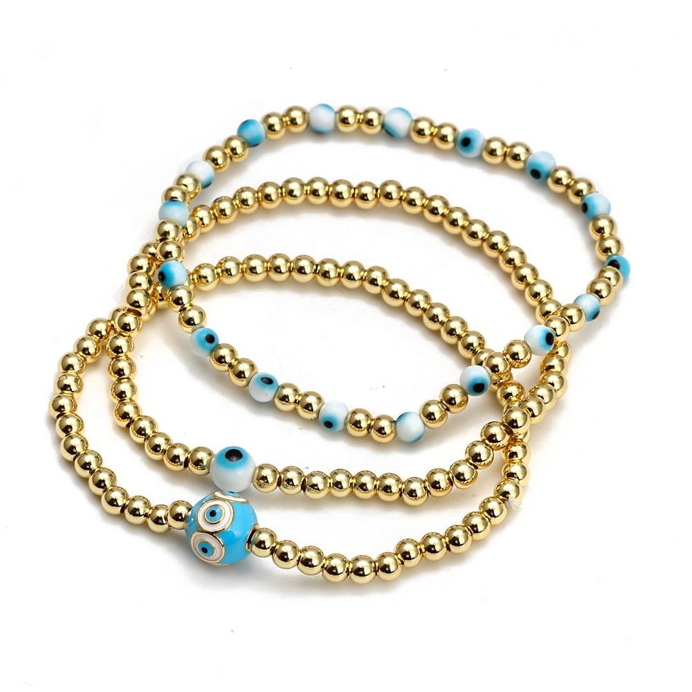 Boho Lucky Eye Pearl Metal Beads Bracelet