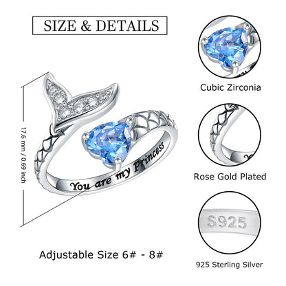 925 Sterling Silver Aquamarine Heart Mermaid Tail