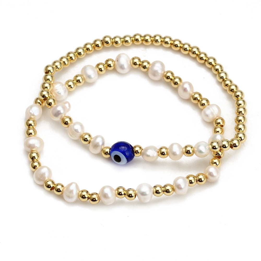 Boho Lucky Eye Pearl Metal Beads Bracelet