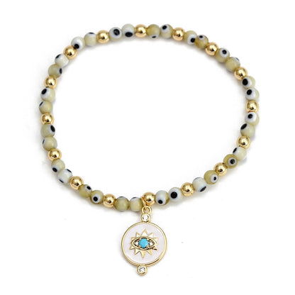 Boho Lucky Eye Pearl Metal Beads Bracelet