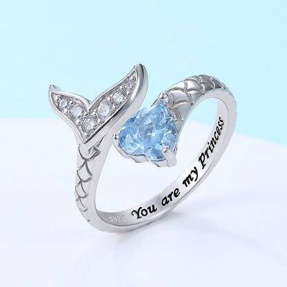 925 Sterling Silver Aquamarine Heart Mermaid Tail