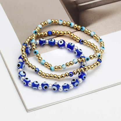Boho Lucky Eye Pearl Metal Beads Bracelet