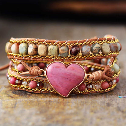 Boho Luxury Heart Shape Wrap Bracelets W/ Jaspers Crystal