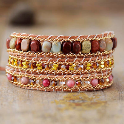 Boho Luxury Heart Shape Wrap Bracelets W/ Jaspers Crystal