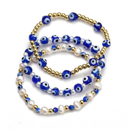 Boho Lucky Eye Pearl Metal Beads Bracelet